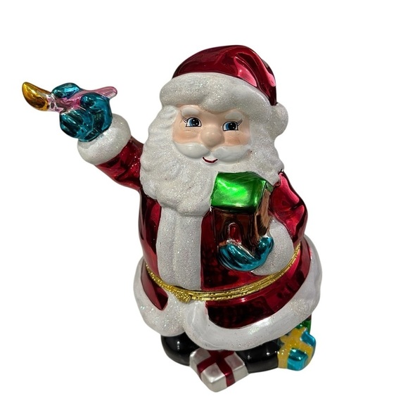 Christopher Radko Hand Blown7 1/2 in Hinged Candy Trinket Box Santa Painting - Picture 7 of 8